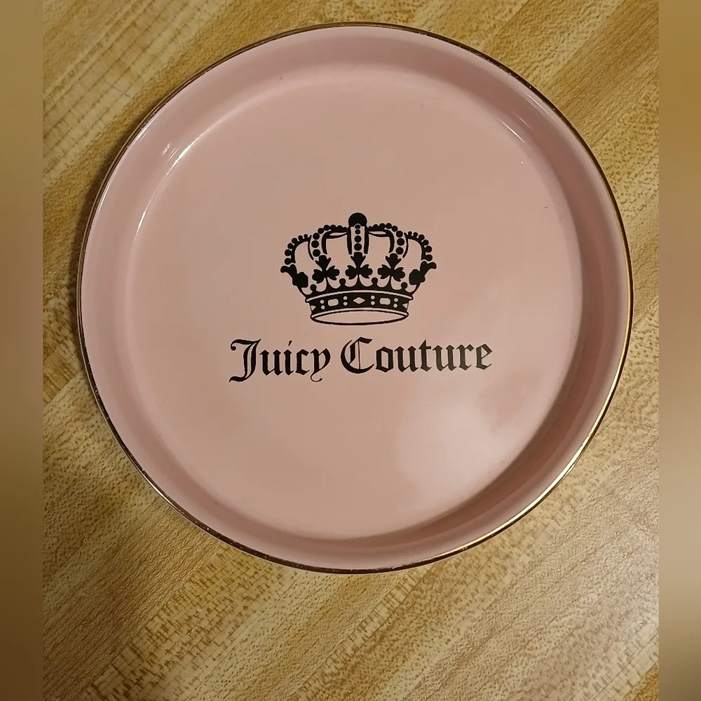Juicy Couture Pink Logo Trinket Dish with Gold Rim